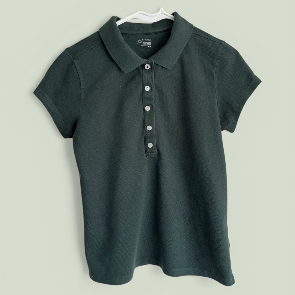 Offline by aerie Forest Green Cotton Polo Shirt Size M